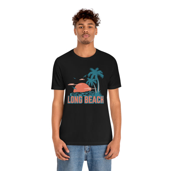 Long Beach, California T-Shirt - Retro Palm Tree & Beach Unisex Long Beach Shirt