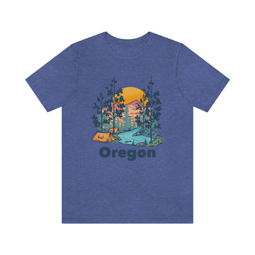 Buy heather-true-royal Oregon T-Shirt - Mountain Illustration Unisex Oregon Shirt
