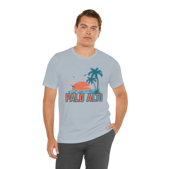 Palo Alto, California T-Shirt - Retro Palm Tree & Beach Unisex Palo Alto Shirt