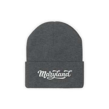 Buy graphite-heather Maryland Beanie - Adult Hand Lettered Embroidered Maryland Knit Hat