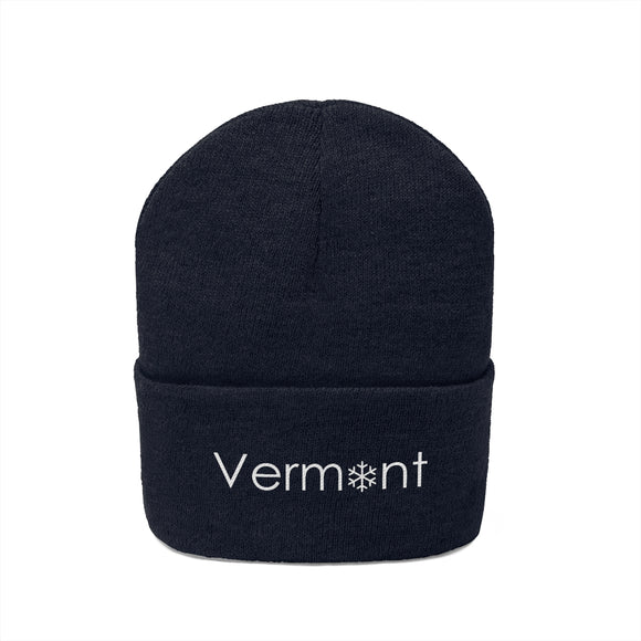 Vermont Knit Beanie - Adult Embroidered Snowflake Vermont Knit Hat