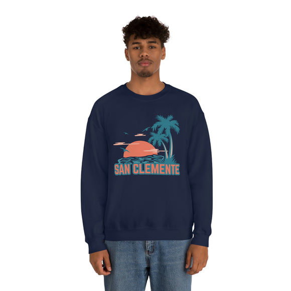 San Clemente, California Sweatshirt - Unisex Retro Palm Tree Crewneck San Clemente Sweatshirt