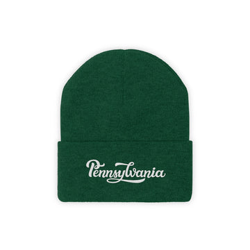 Buy hunter-green Pennsylvania Beanie - Adult Hand Lettered Embroidered Pennsylvania Knit Hat