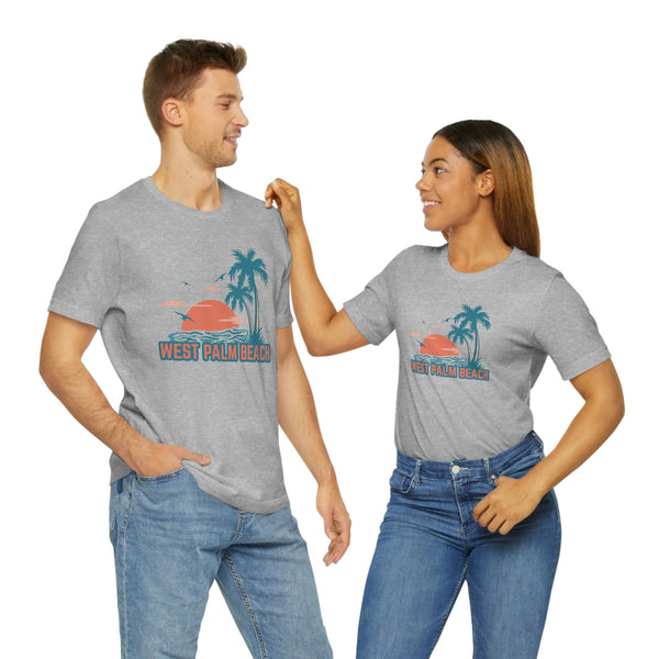 West Palm Beach, Florida T-Shirt - Retro Palm Tree & Beach Unisex West Palm Beach Shirt