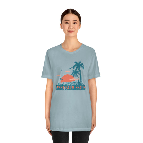 West Palm Beach, Florida T-Shirt - Retro Palm Tree & Beach Unisex West Palm Beach Shirt