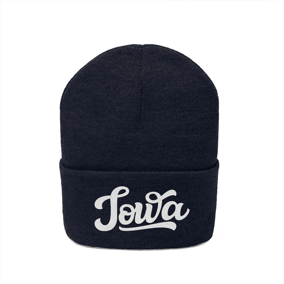 Iowa Beanie - Adult Hand Lettered Embroidered Iowa Knit Hat