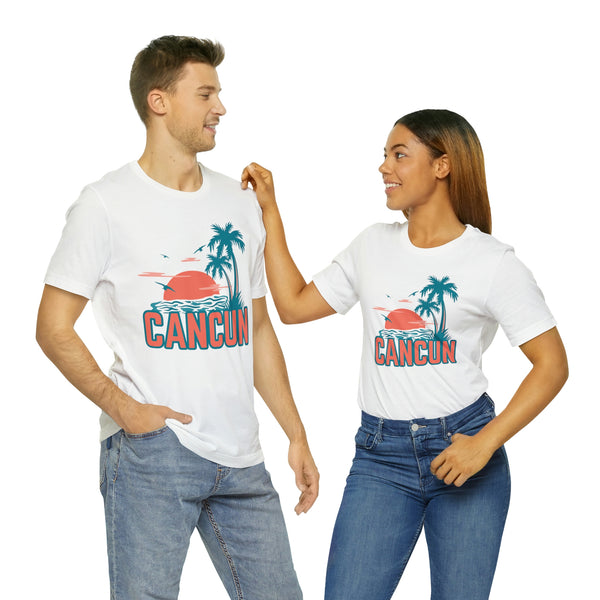 Cancun, Mexico T-Shirt - Retro Palm Tree & Beach Unisex Cancun Shirt