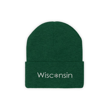 Buy hunter-green Wisconsin Knit Beanie - Adult Embroidered Snowflake Wisconsin Knit Hat