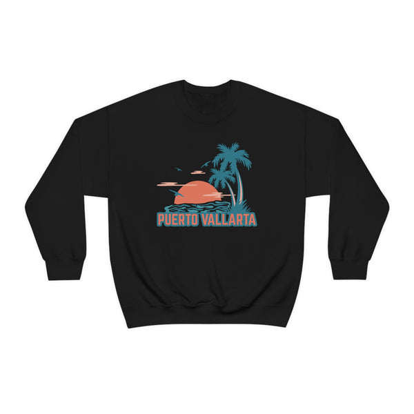 Puerto Vallarta, Mexico Sweatshirt - Unisex Retro Palm Tree Crewneck Puerto Vallarta Sweatshirt
