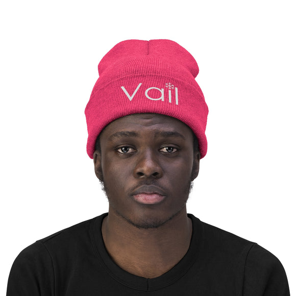Vail, Colorado Knit Beanie - Adult Embroidered Snowflake Vail Knit Hat