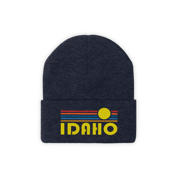Idaho Beanie - Adult Embroidered Retro Sunset Idaho Knit Hat