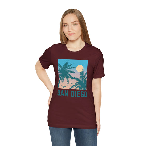 San Diego, California T-Shirt - Retro Palm Tree & Beach Unisex San Diego Shirt
