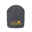 Washington Beanie - Adult Embroidered Retro Sunset Washington Knit Hat-2