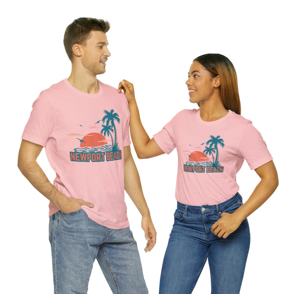 Newport Beach, California T-Shirt - Retro Palm Tree & Beach Unisex Newport Beach Shirt