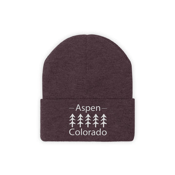 Buy maroon Aspen, Colorado Knit Beanie - Adult Embroidered Trees Aspen Knit Hat