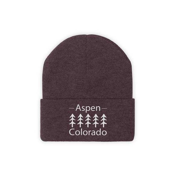 Aspen, Colorado Knit Beanie - Adult Embroidered Trees Aspen Knit Hat