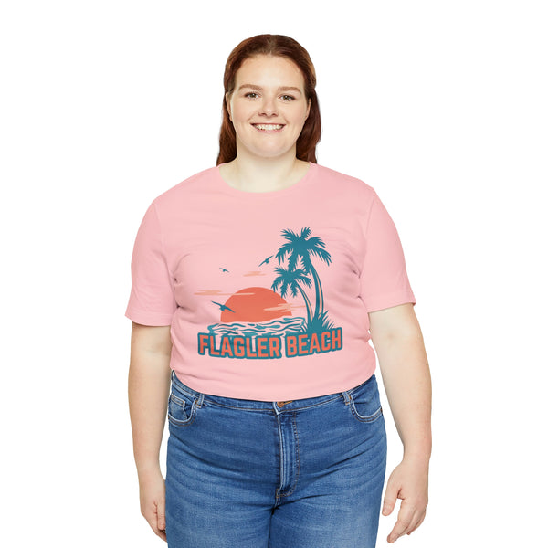 Flagler Beach, Florida T-Shirt - Retro Palm Tree & Beach Unisex Flagler Beach Shirt