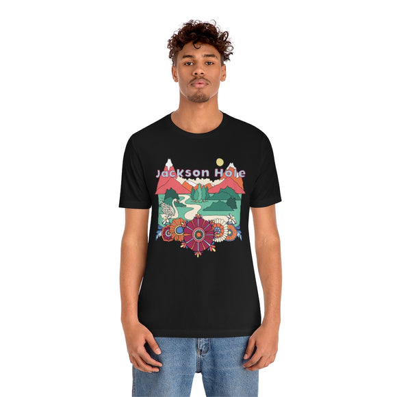 Jackson Hole T-Shirt - Retro Mountain / Hippie Style Jackson Hole, Wyoming Shirt