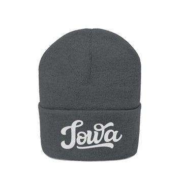 Iowa Beanie - Adult Hand Lettered Embroidered Iowa Knit Hat - 0