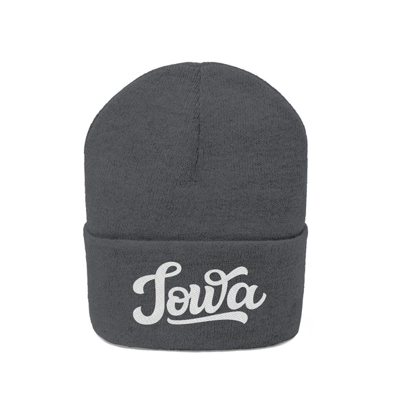 Iowa Beanie - Adult Hand Lettered Embroidered Iowa Knit Hat