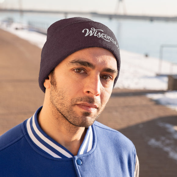 Wisconsin Beanie - Adult Hand Lettered Embroidered Wisconsin Knit Hat