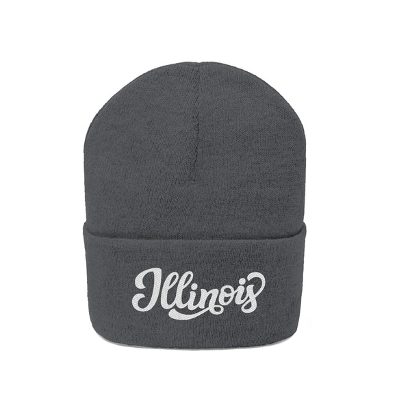 Illinois Beanie - Adult Hand Lettered Embroidered Illinois Knit Hat