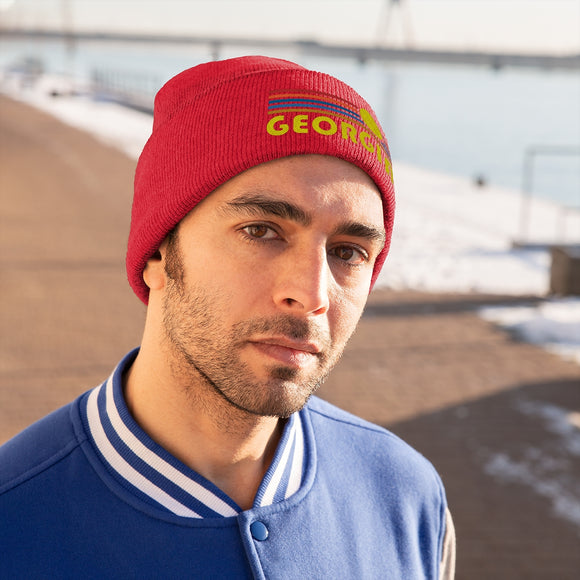 Georgia Beanie - Adult Embroidered Retro Sunset Georgia Knit Hat