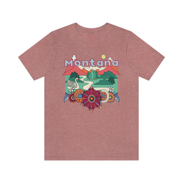 Buy heather-mauve Montana Shirt, Montana Retro T-Shirt, Hippie Style Montana tee, Montana Mountain Shirt