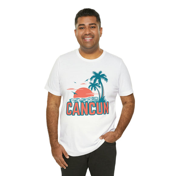 Cancun, Mexico T-Shirt - Retro Palm Tree & Beach Unisex Cancun Shirt