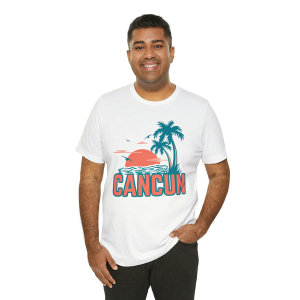 Cancun, Mexico T-Shirt - Retro Palm Tree & Beach Unisex Cancun Shirt
