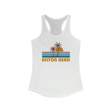 Hilton Head, South Carolina Women's Tank - Retro Palm Tree Women's Racerback Hilton Head Tank Top - 0