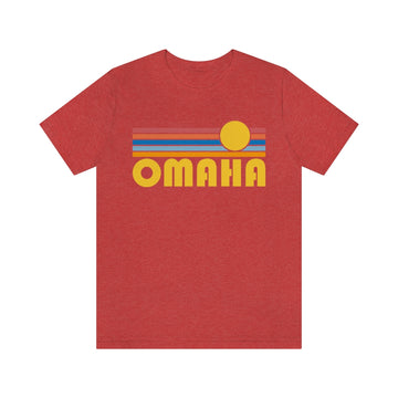 Buy heather-red Omaha, Nebraska T-Shirt - Retro Sun Unisex Omaha T Shirt