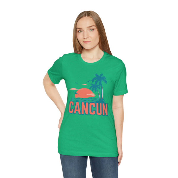 Cancun, Mexico T-Shirt - Retro Palm Tree & Beach Unisex Cancun Shirt