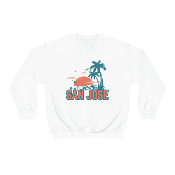 San Jose, California Sweatshirt - Unisex Retro Palm Tree Crewneck San Jose Sweatshirt