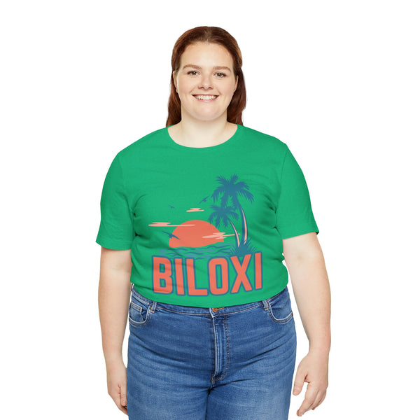 Biloxi, Mississippi T-Shirt - Retro Palm Tree & Beach Unisex Biloxi Shirt