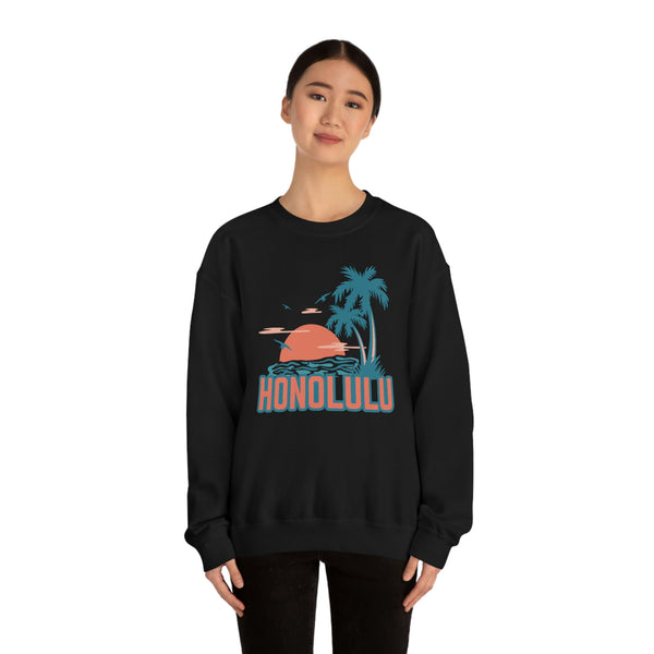 Honolulu, Hawaii Sweatshirt - Unisex Retro Palm Tree Crewneck Honolulu Sweatshirt