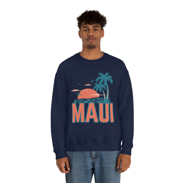 Maui, Hawaii Sweatshirt - Unisex Retro Palm Tree Crewneck Maui Sweatshirt
