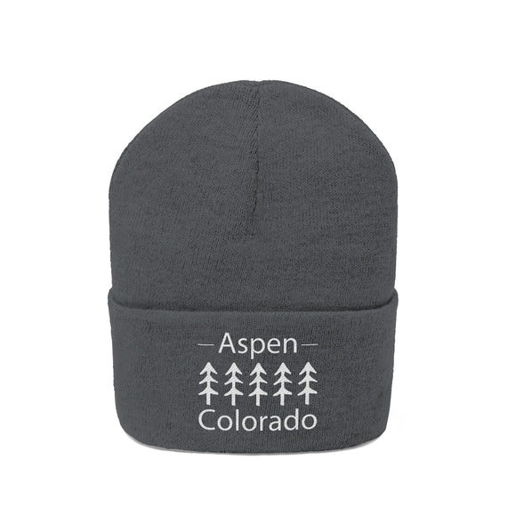 Aspen, Colorado Knit Beanie - Adult Embroidered Trees Aspen Knit Hat