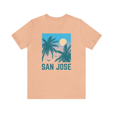 Buy heather-peach San Jose, California T-Shirt - Retro Palm Tree &amp; Beach Unisex San Jose Shirt