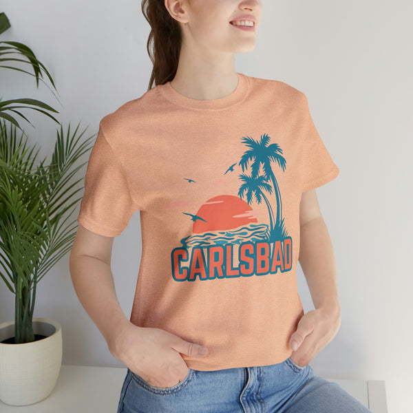 Carlsbad, California T-Shirt - Retro Palm Tree & Beach Unisex Carlsbad Shirt