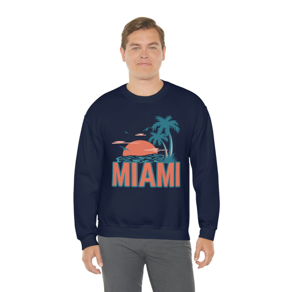 Miami, Florida Sweatshirt - Unisex Retro Palm Tree Crewneck Miami Sweatshirt