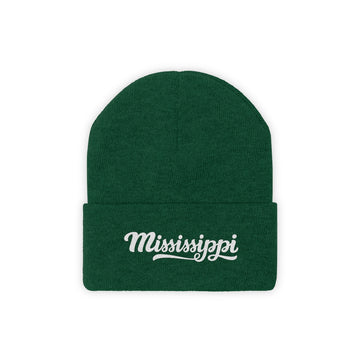 Buy hunter-green Mississippi Beanie - Adult Hand Lettered Embroidered Mississippi Knit Hat