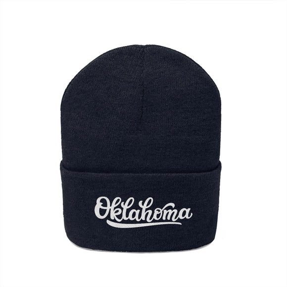 Oklahoma Beanie - Adult Hand Lettered Embroidered Oklahoma Knit Hat