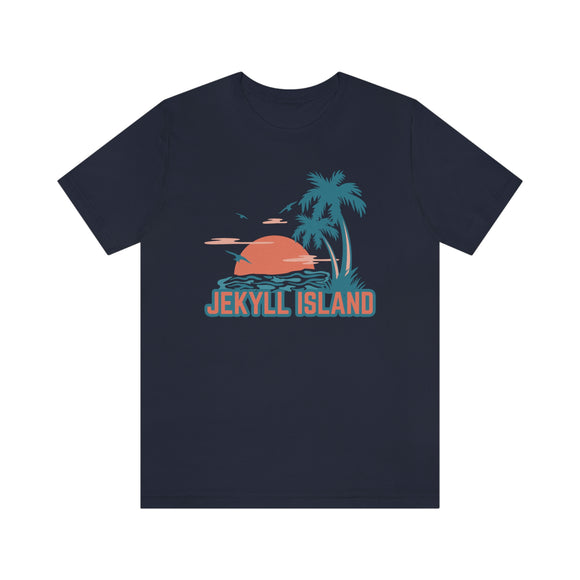Jekyll Island, Georgia T-Shirt - Retro Palm Tree & Beach Unisex Jekyll Island Shirt