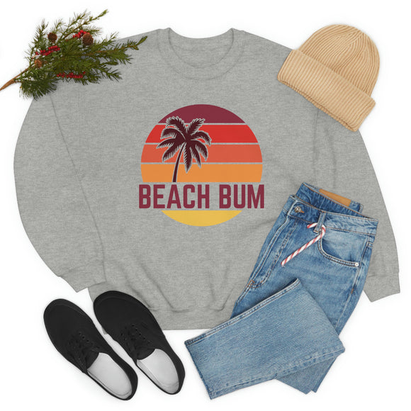Beach Bum Sweatshirt - Unisex Retro Palm Tree Beach Bum Crewneck Sweatshirt