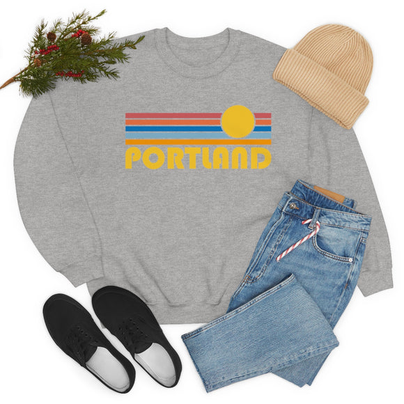 Portland, Oregon Sweatshirt - Retro Sunrise Unisex