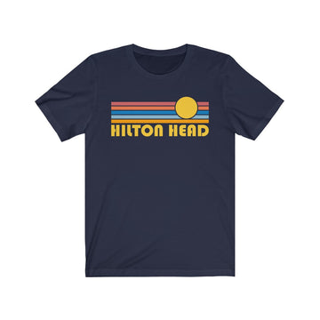 Buy navy Hilton Head, South Carolina T-Shirt - Retro Sunrise Adult Unisex Hilton Head T Shirt