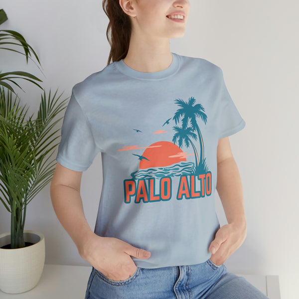 Palo Alto, California T-Shirt - Retro Palm Tree & Beach Unisex Palo Alto Shirt