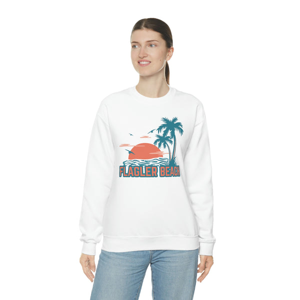 Flagler Beach, Florida Sweatshirt - Unisex Retro Palm Tree Crewneck Flagler Beach Sweatshirt