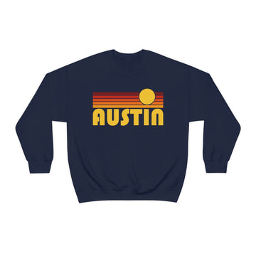 Buy navy Austin, Texas Sweatshirt - Retro Sunset Unisex